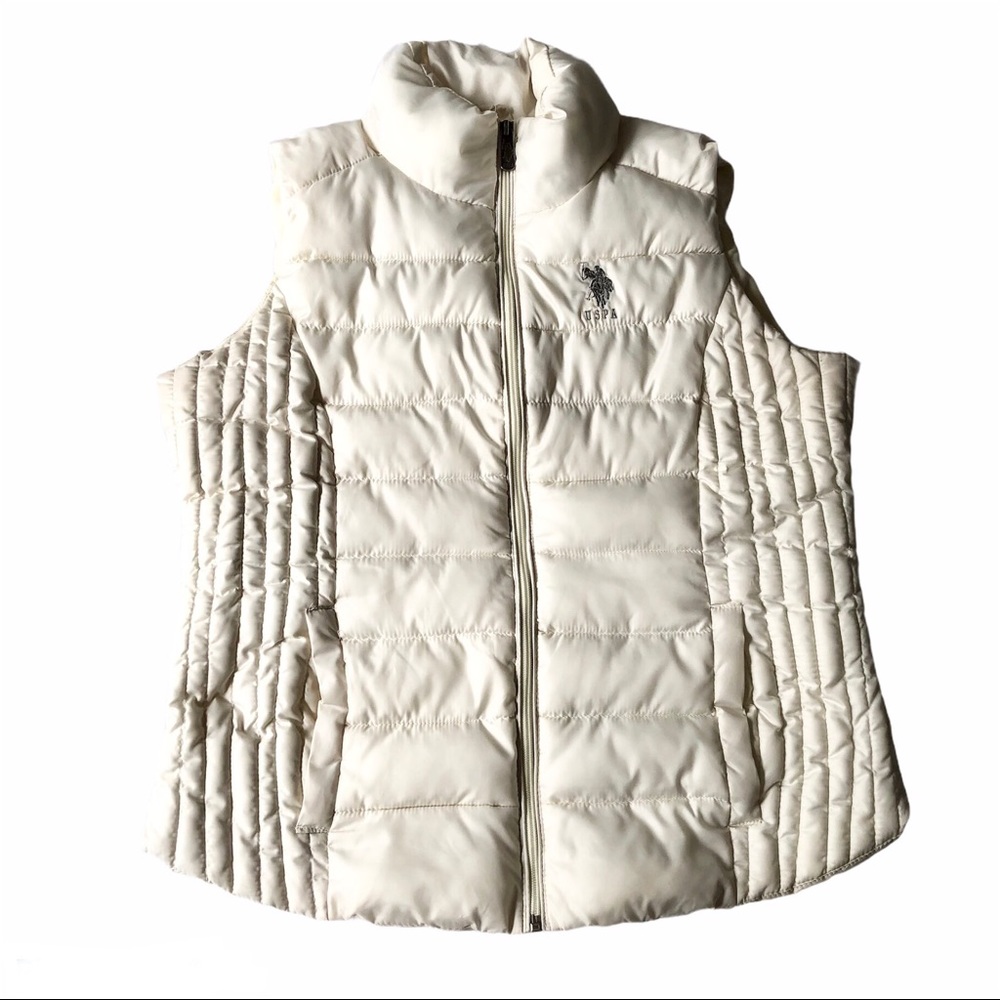 US Polo Assn Puffer Vest Women’s L White Coat Zip Up Coastal Classic Spring Hike